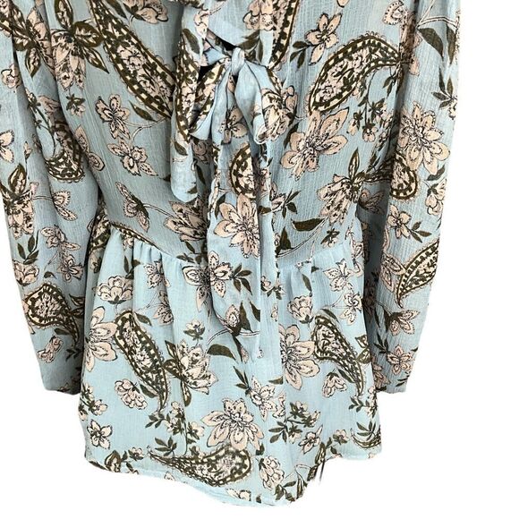 American Eagle Blue Floral Paisley Babydoll Top Size M Bow Tie Back - Picture 8 of 15